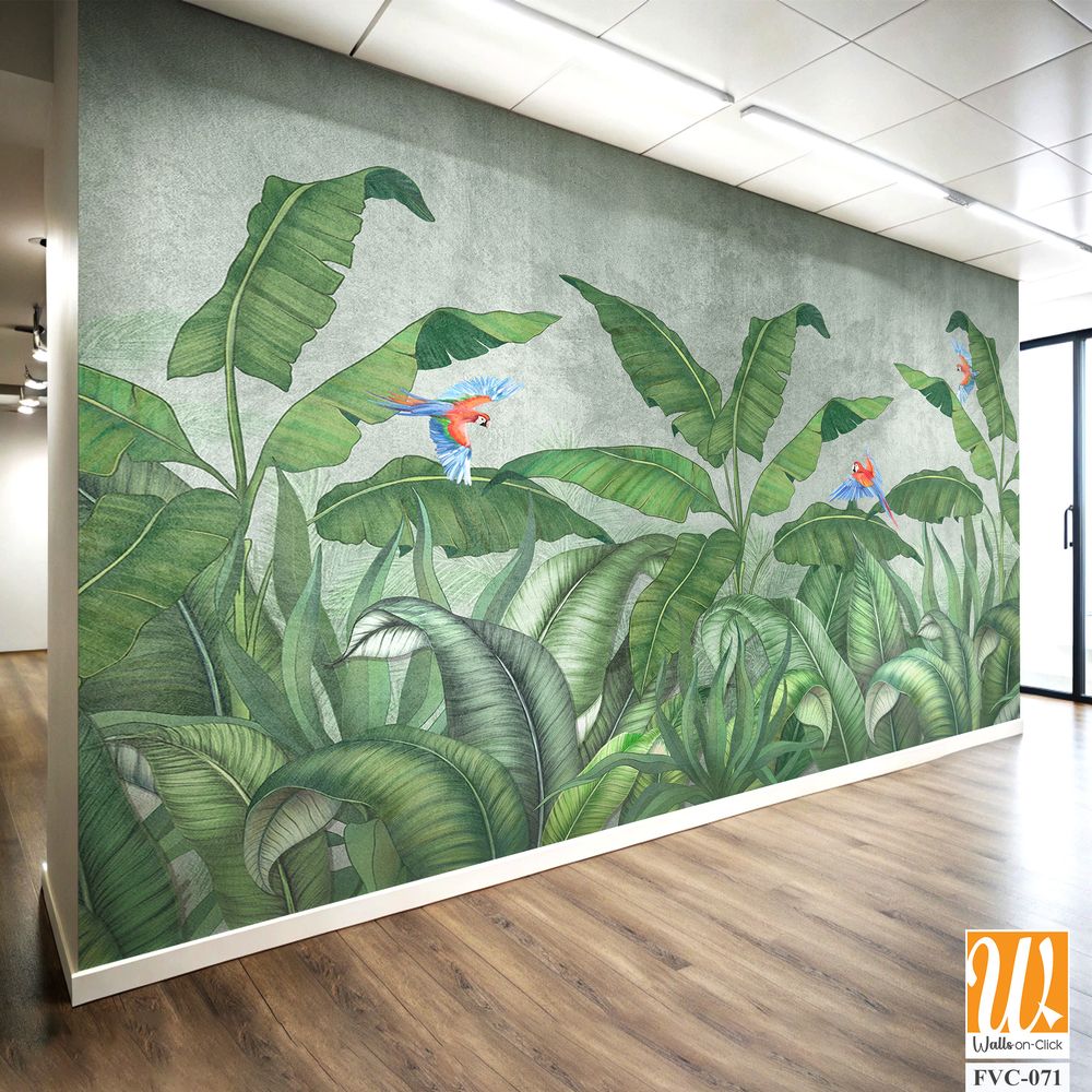 Birds of paradise among banana leaves Wallpaper [WP-FVC-071]