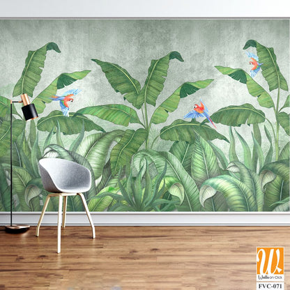 Birds of paradise among banana leaves Wallpaper [WP-FVC-071]