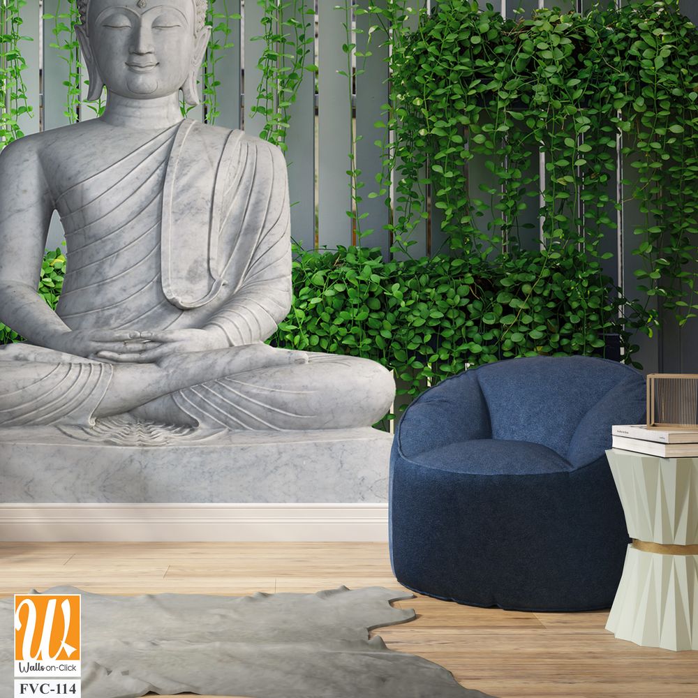 White Buddha statue sitting on a pedestal Wallpaper [WP-FVC-114]