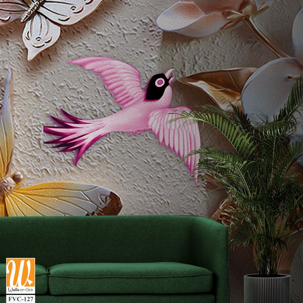 3D sculpture of flowers and birds Wallpaper [WP-FVC-127]