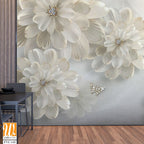 3D floral beige daisies with diamonds Wallpaper [WP-FVC-141]