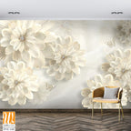 3D floral beige daisies with diamonds Wallpaper [WP-FVC-141]