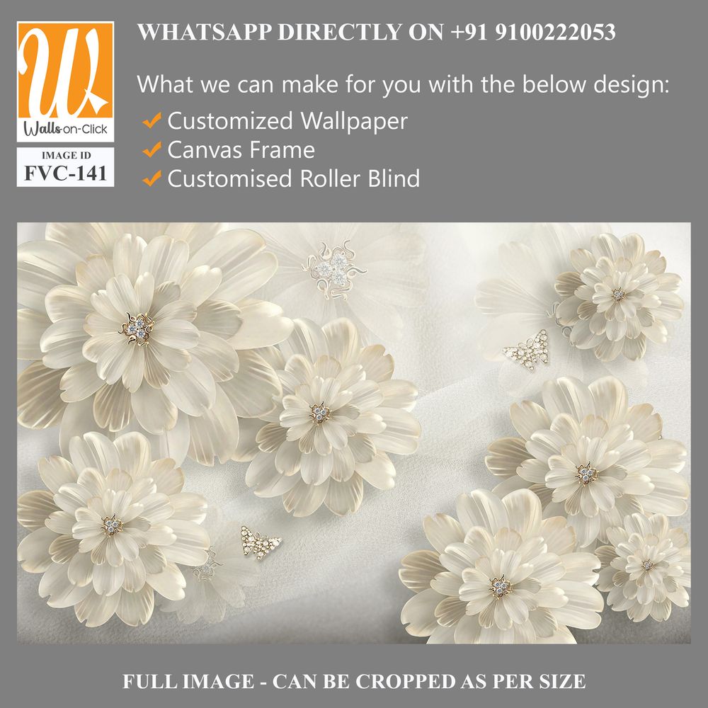 3D floral beige daisies with diamonds Wallpaper [WP-FVC-141]