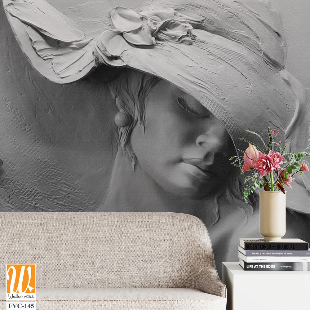 Wall murals A sculpture of a woman in a hat Wallpaper [WP-FVC-145]