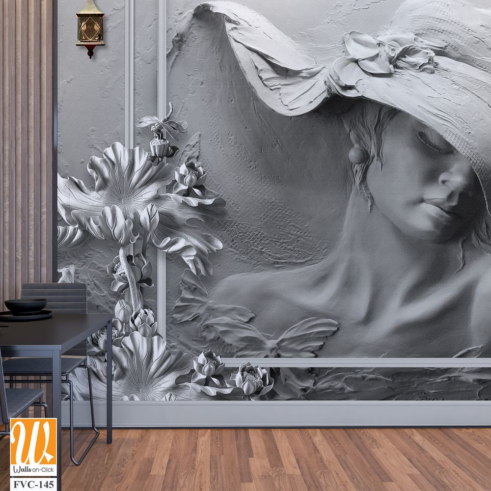 Wall murals A sculpture of a woman in a hat Wallpaper [WP-FVC-145]