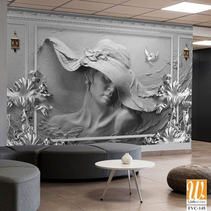 Wall murals A sculpture of a woman in a hat Wallpaper [WP-FVC-145]