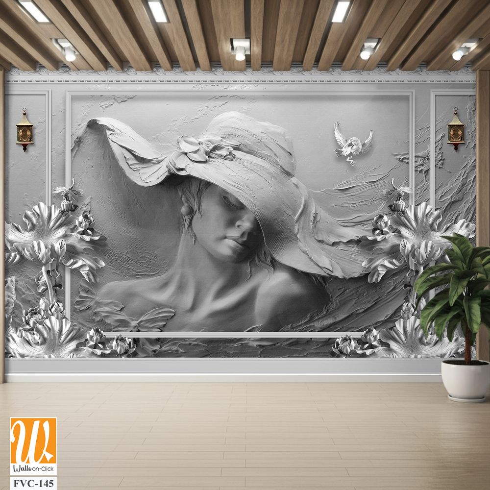 Wall murals A sculpture of a woman in a hat Wallpaper [WP-FVC-145]