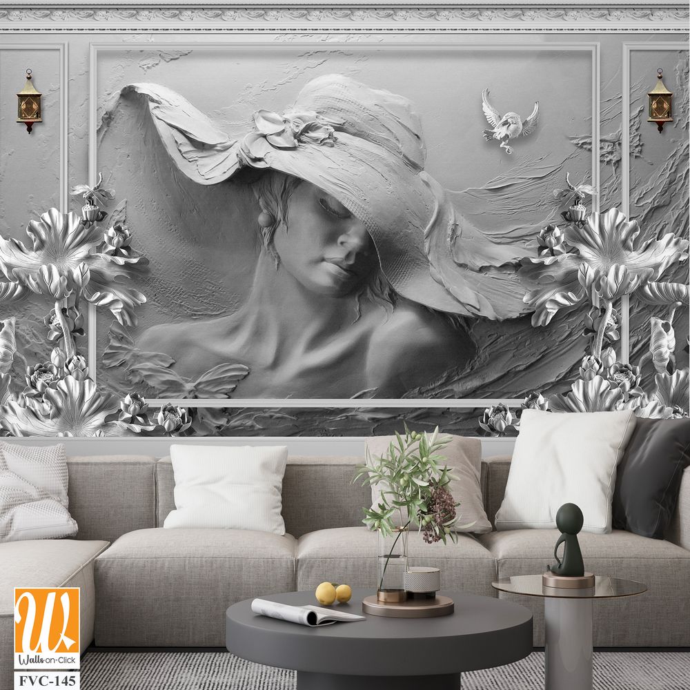 Wall murals A sculpture of a woman in a hat Wallpaper [WP-FVC-145]