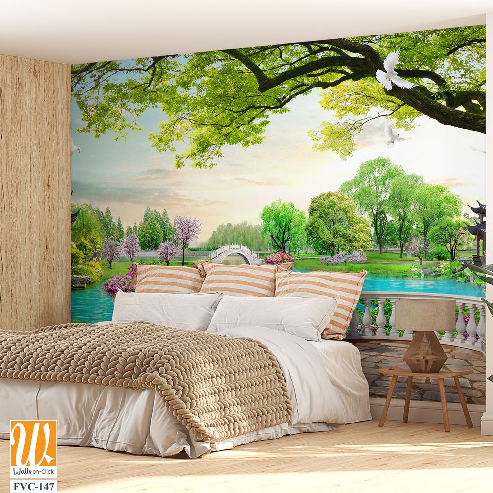 Beautiful spring garden with blooming flowers Wallpaper [WP-FVC-147]