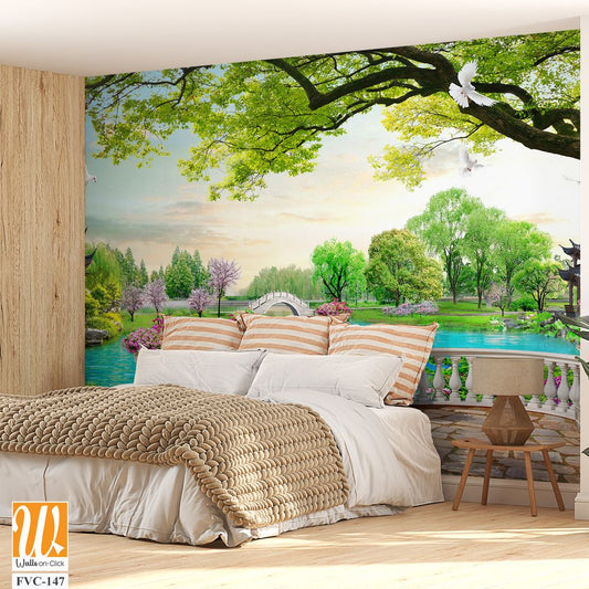 Beautiful spring garden with blooming flowers Wallpaper [WP-FVC-147]