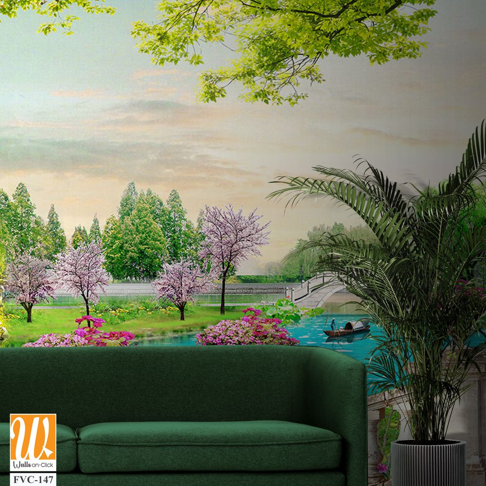 Beautiful spring garden with blooming flowers Wallpaper [WP-FVC-147]