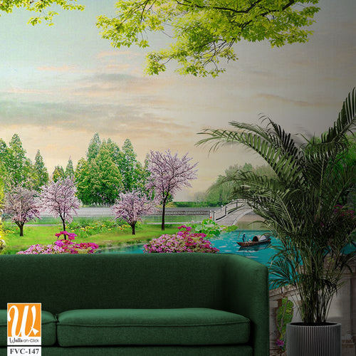 Beautiful spring garden with blooming flowers Wallpaper [WP-FVC-147]