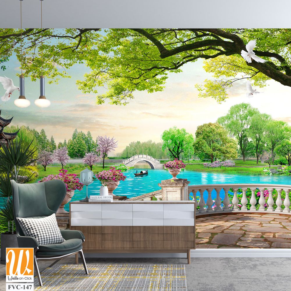 Beautiful spring garden with blooming flowers Wallpaper [WP-FVC-147]