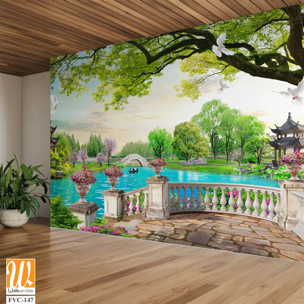 Beautiful spring garden with blooming flowers Wallpaper [WP-FVC-147]