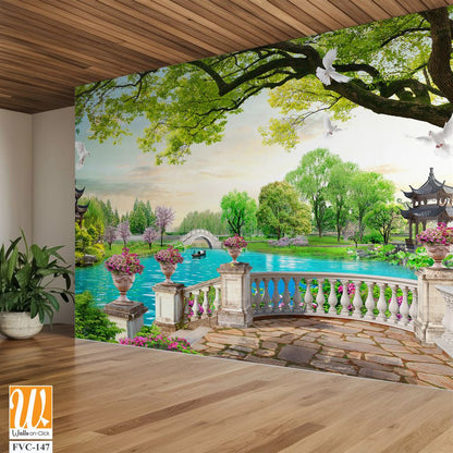 Beautiful spring garden with blooming flowers Wallpaper [WP-FVC-147]