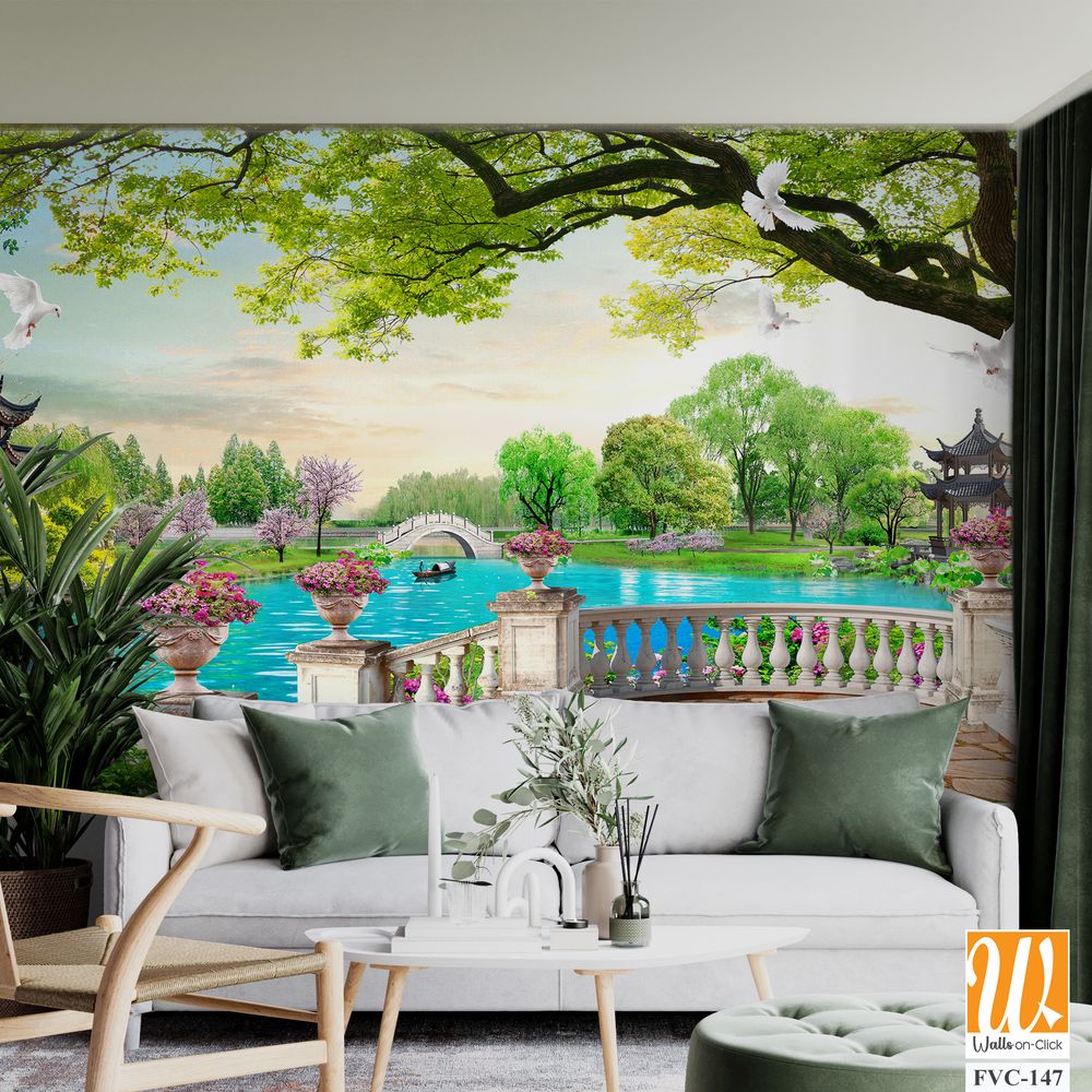 Beautiful spring garden with blooming flowers Wallpaper [WP-FVC-147]