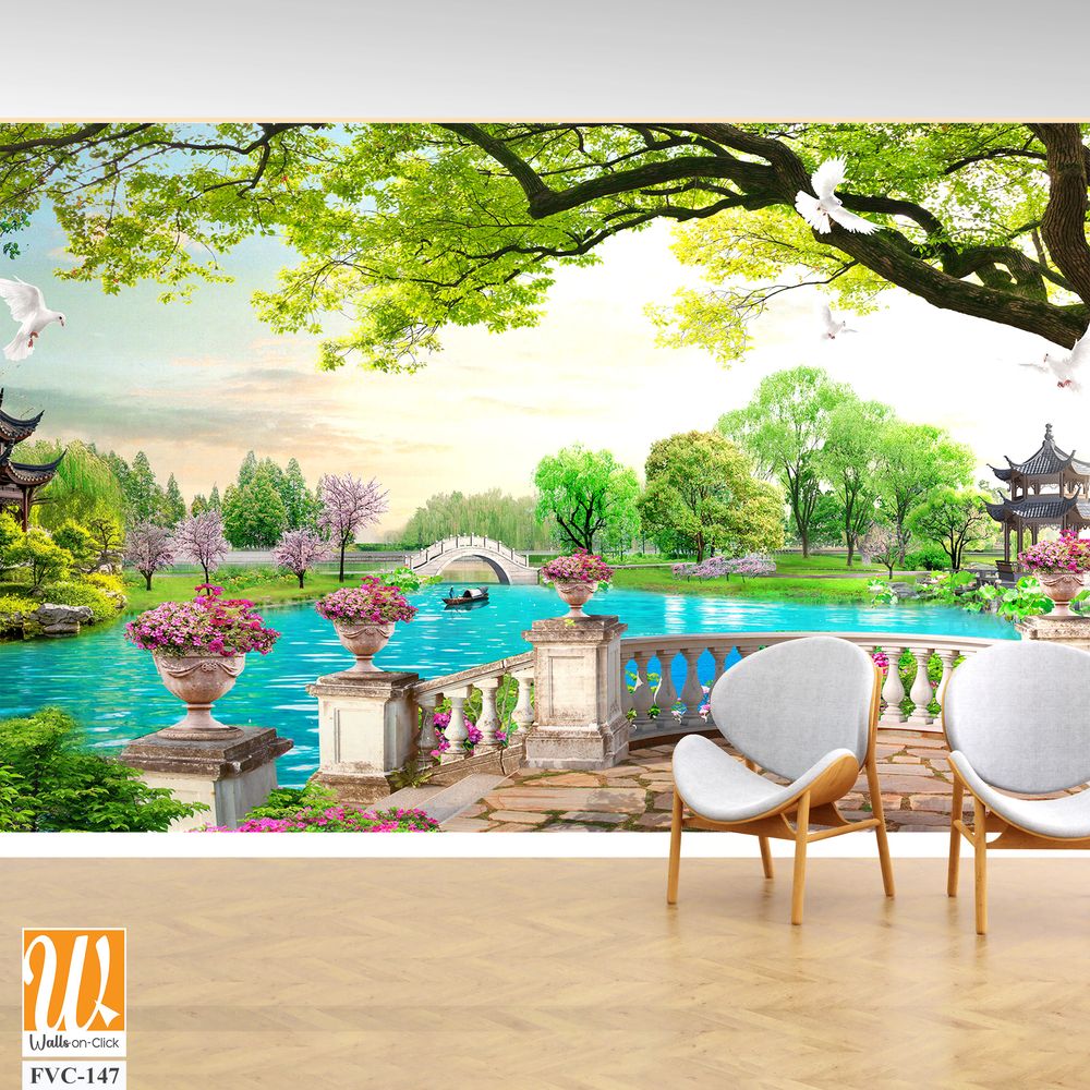Beautiful spring garden with blooming flowers Wallpaper [WP-FVC-147]