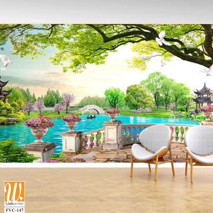 Beautiful spring garden with blooming flowers Wallpaper [WP-FVC-147]