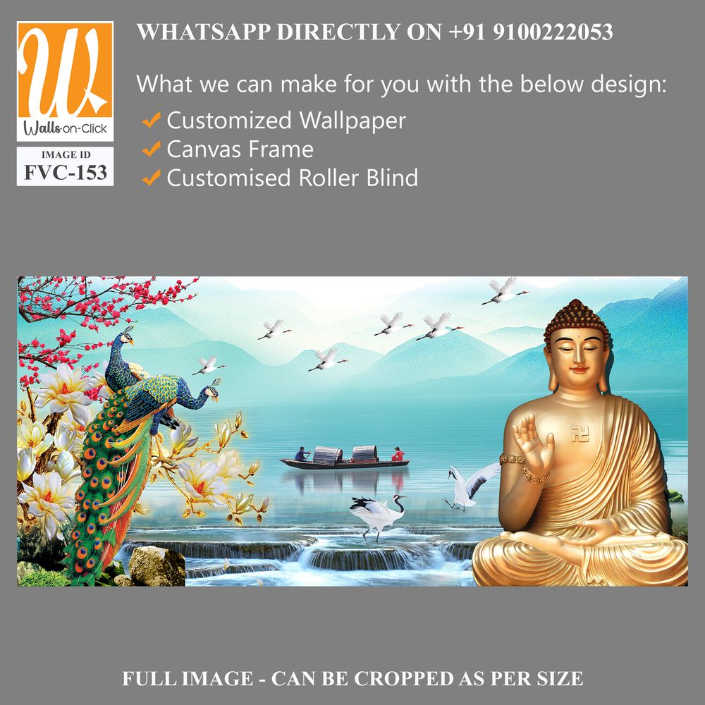 Buddha statue with birds, flowers, and trees Wallpaper [WP-FVC-153]
