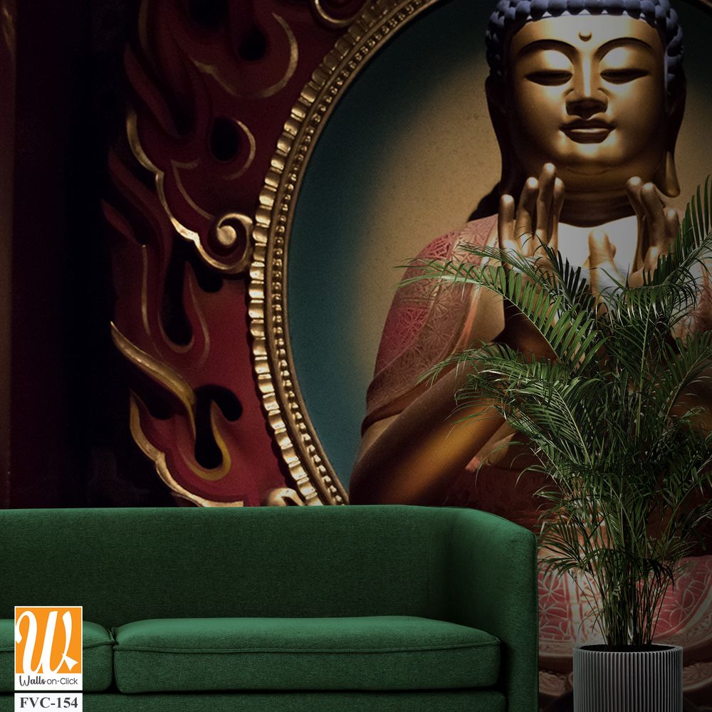 Buddha statue in the centre of an oval frame Wallpaper [WP-FVC-154]