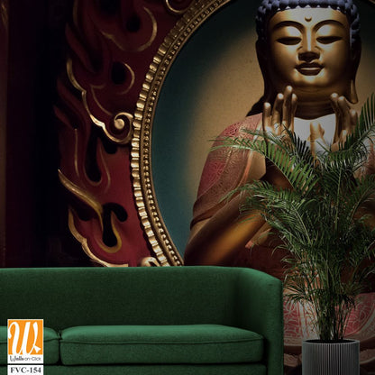Buddha statue in the centre of an oval frame Wallpaper [WP-FVC-154]