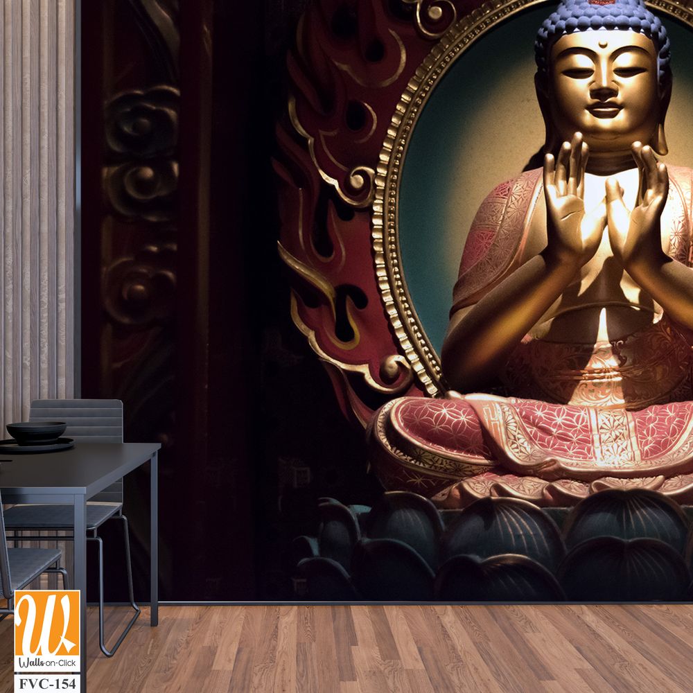 Buddha statue in the centre of an oval frame Wallpaper [WP-FVC-154]