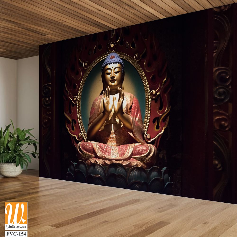 Buddha statue in the centre of an oval frame Wallpaper [WP-FVC-154]