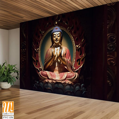 Buddha statue in the centre of an oval frame Wallpaper [WP-FVC-154]