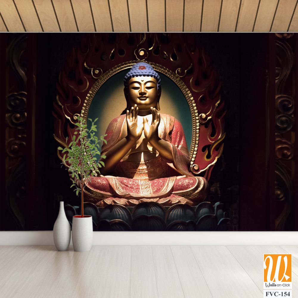 Buddha statue in the centre of an oval frame Wallpaper [WP-FVC-154]