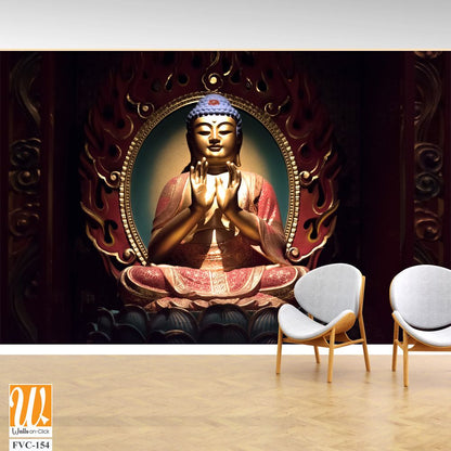 Buddha statue in the centre of an oval frame Wallpaper [WP-FVC-154]