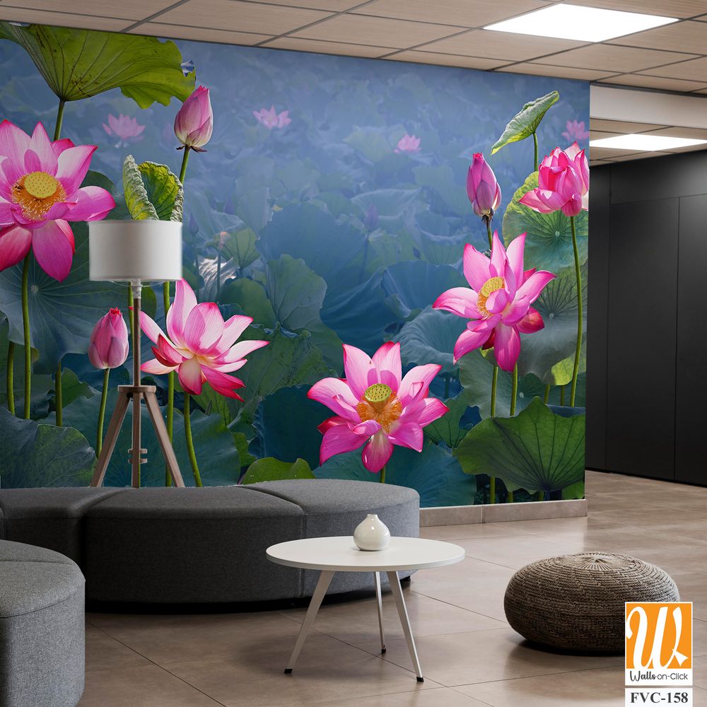 Beautiful lotus flowers and leaves in the pond Wallpaper [WP-FVC-158]