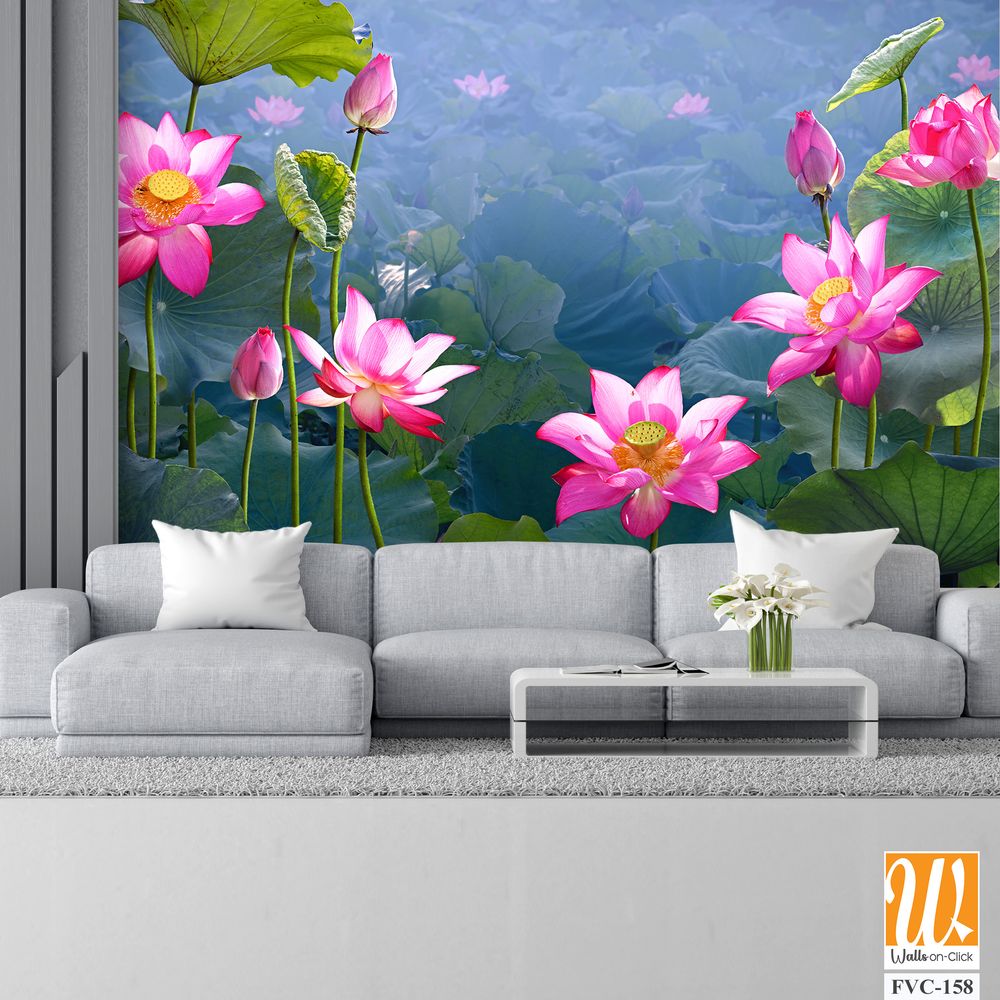Beautiful lotus flowers and leaves in the pond Wallpaper [WP-FVC-158]