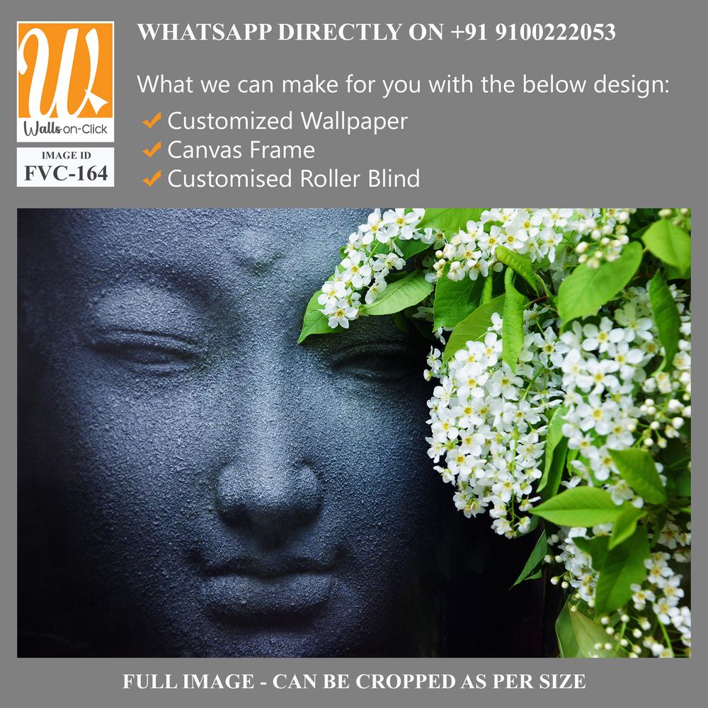 Black stone face of Buddha, adorned with flowers Wallpaper [WP-FVC-164]