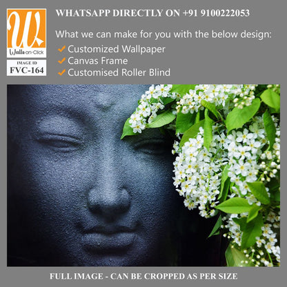 Black stone face of Buddha, adorned with flowers Wallpaper [WP-FVC-164]