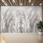 Abstract palm leaves in white and gray tones Wallpaper [WP-FVC-225]