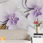 3D wallpaper of white orchid flowers with butterflies [WP-FVC-235]