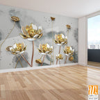 3D luxury gold lotus flowers on a watercolor background [WP-FVC-237]
