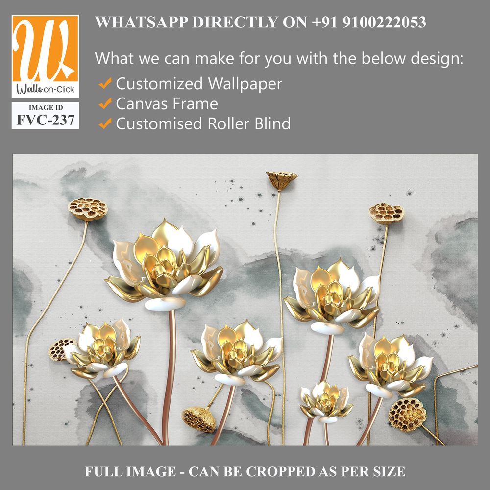 3D luxury gold lotus flowers on a watercolor background [WP-FVC-237]