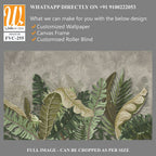 Bohemian-style painting of green leaves on a grey background Wallpaper [WP-FVC-255]