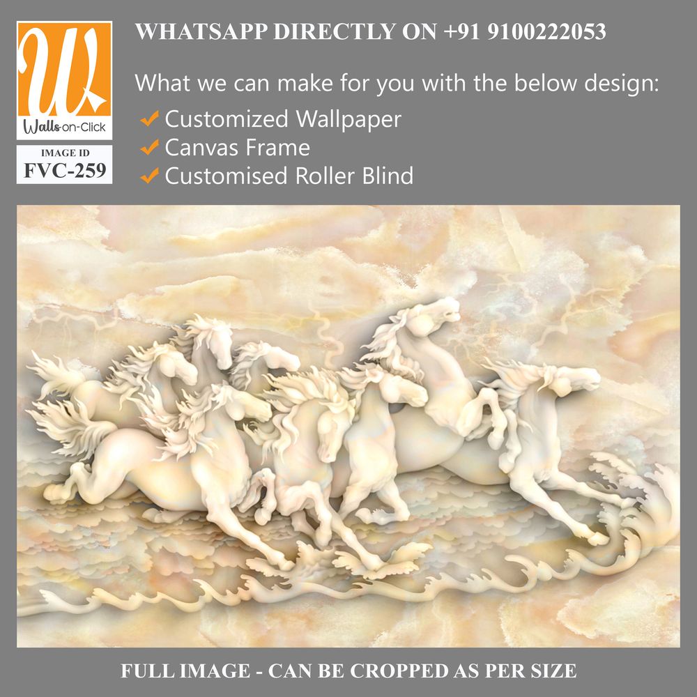 3D marble relief of horses running in the sea [WP-FVC-259]