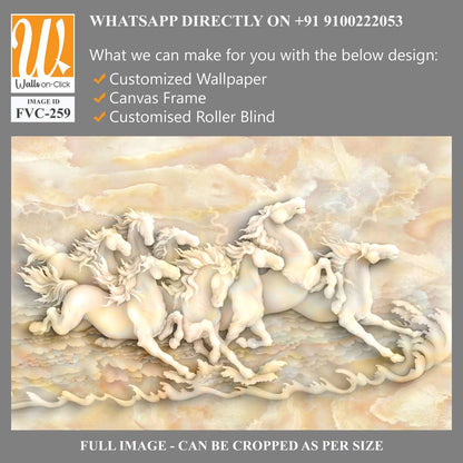 3D marble relief of horses running in the sea [WP-FVC-259]