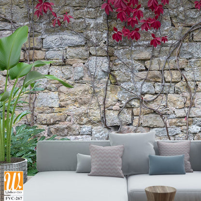 Old stone wall with red ivy Wallpaper [WP-FVC-267]