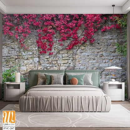 Old stone wall with red ivy Wallpaper [WP-FVC-267]