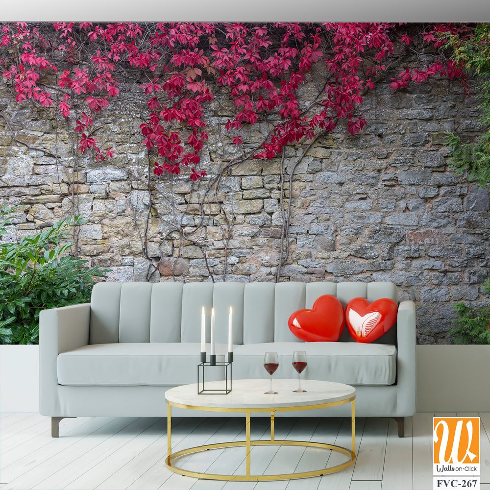 Old stone wall with red ivy Wallpaper [WP-FVC-267]