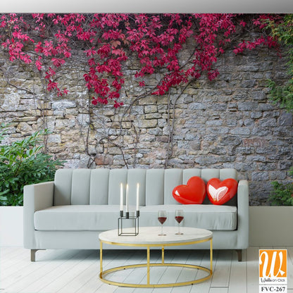 Old stone wall with red ivy Wallpaper [WP-FVC-267]