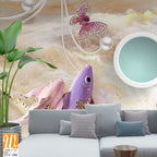 3D Elegant koi fish, clouds, and water waves Wallpaper [WP-FVC-280]