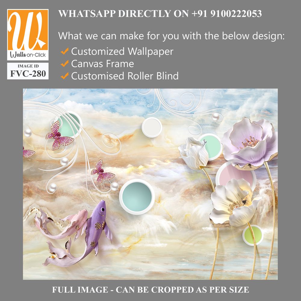 3D Elegant koi fish, clouds, and water waves Wallpaper [WP-FVC-280]