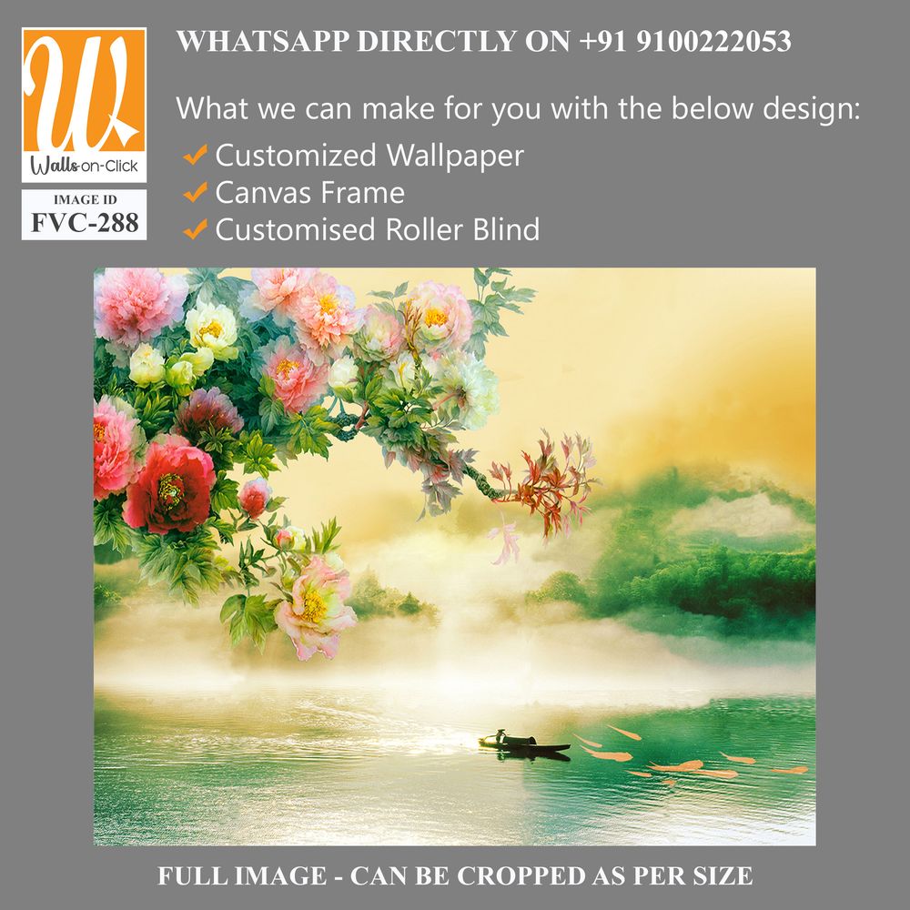Beautiful peony flower tree branch hanging across a lake Wallpaper [WP-FVC-288]