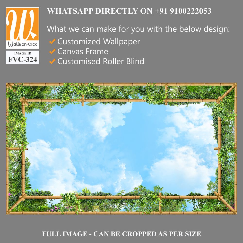 Bamboo frame with blue sky and green plants Wallpaper [WP-FVC-324]