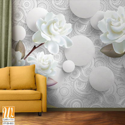 3D wallpaper featuring white roses and gardenias [WP-FVD-011]